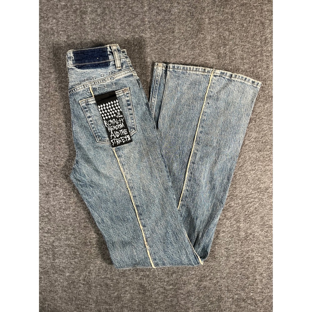 Ksubi SoHo Frayed Denim Womens Flare Jeans Light Blue WPF24DJ017 Size 24